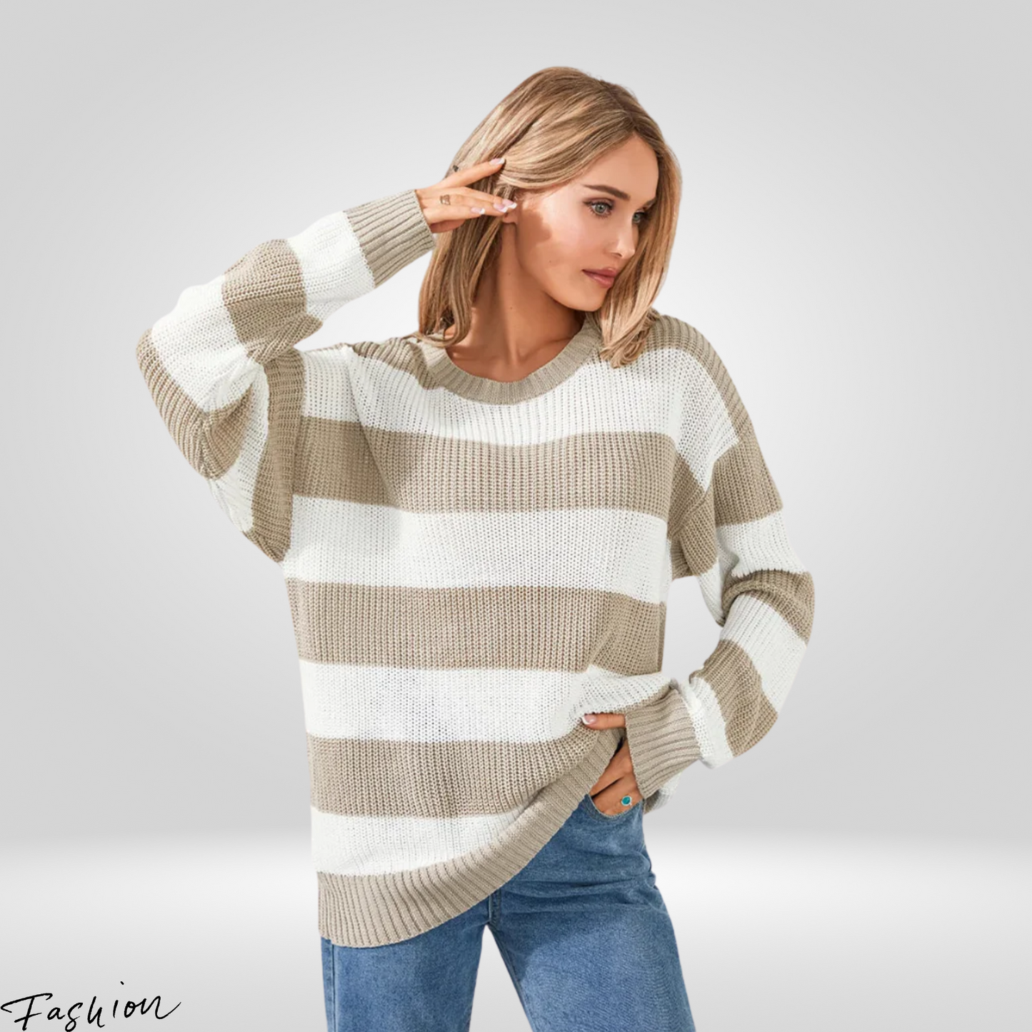 Women's Vintage Knitted Sweater - Striped, Cozy Fall/Winter Wear