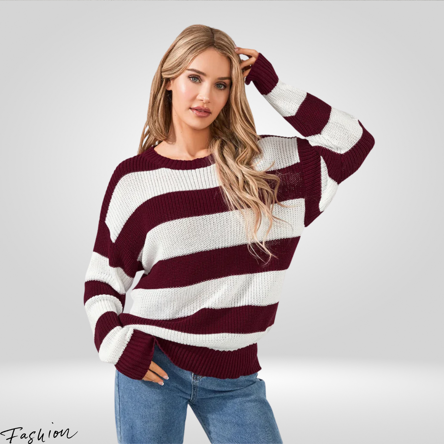 Women's Vintage Knitted Sweater - Striped, Cozy Fall/Winter Wear