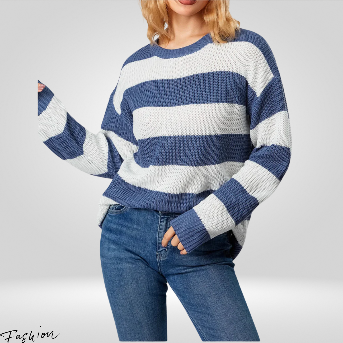 Women's Vintage Knitted Sweater - Striped, Cozy Fall/Winter Wear